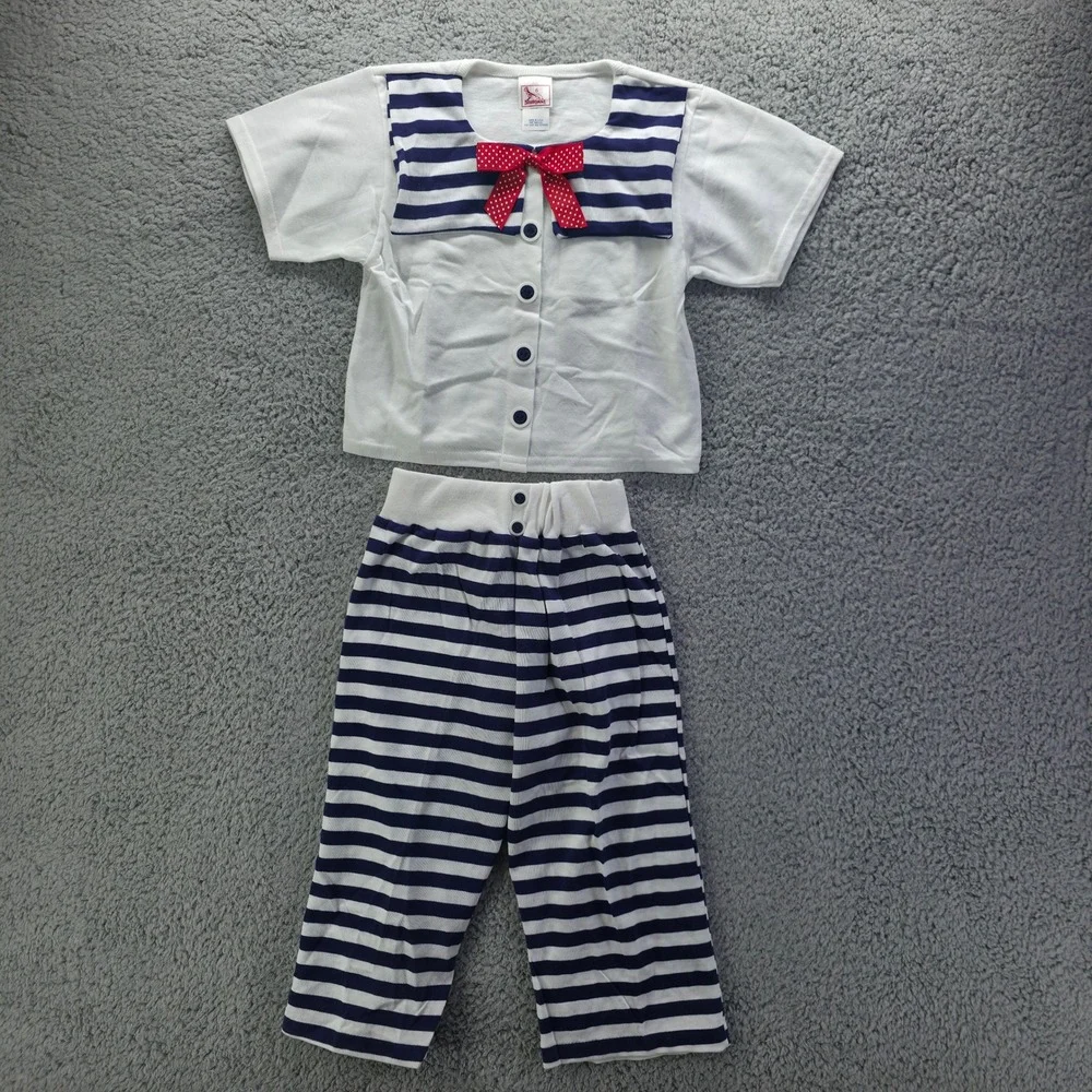 Vintage Buster Brown Kids Sailor Set White Blue Striped 2pc Outfit Size 6 USA